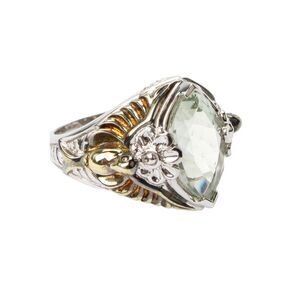 Designer Womens 925 Silver +Gold Plated Prasiolite Dove Cocktail Ring Sz 7 10.7g